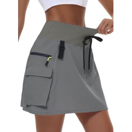 MIVEI Women's Hiking Cargo Skort Skirt High Waisted Golf Dressy Casual with Zipper Pockets Workout Sport Quick Dry Skirts Dark Gray