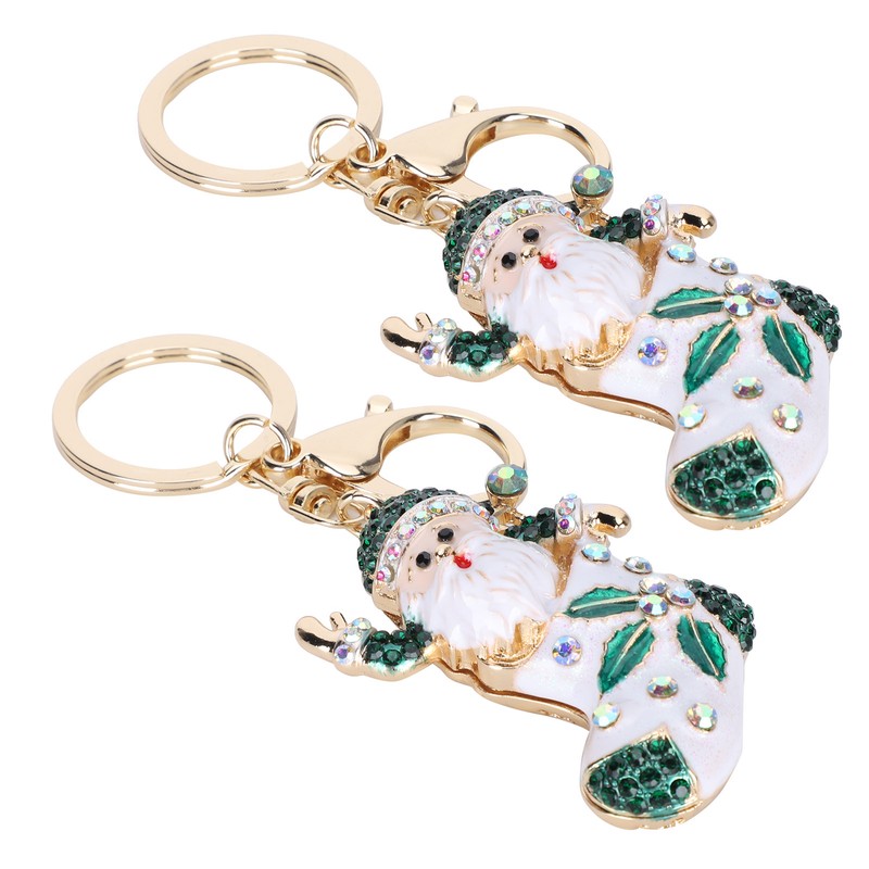 2Pcs Santa Keychain Pendant Cute Stylish Fahionable Decorative Hanging OrnamentsGreen
