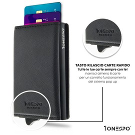 1ONESPO Women's card case, Black Saffiano Genuine Leather, Contemporary