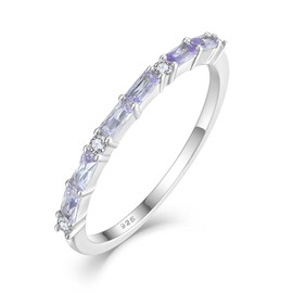 STARCHENIE 925 Sterling Silver Thin Eternity Ring for Women Half Baguette Band Birthstone Stackable Rings Size 5-10, Metal, Created Alexandrite