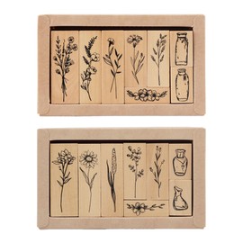 18 Pcs Vintage Wooden Rubber Stamps for Crafting, 2 Styles Stamps for Crafting, Wood Mounted Rubber Stamp Stamp for DIY Art and Craft Journals Scrapbooking Card Making