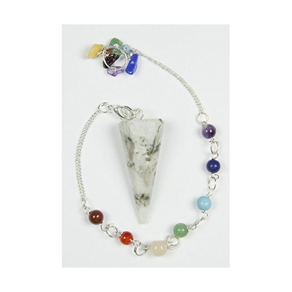 12 Faceted Gemstone Crystal Pendulum with Seven Chakra Stone Chain (Rainbow Moonstone)