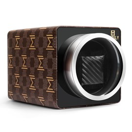 MOZSLY Single Watch Winder for Automatic Watches Slef Winding Box with Quiet Motor 12 Rotation Mode Setting Leather Brown