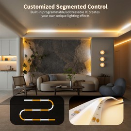 PAUTIX COB LED Strip Lights Addressable 2700K-6500K Chasing White Light CCT Smart IC Tunable Tape Lights 32.8ft Super Bright Dimmable,Alexa Voice Control,for Under Cabinet Bedroom Kitchen DIY Lighting