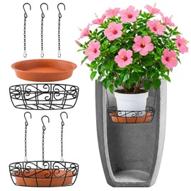 Adjustable Planter Inserts for Large Pots, Fits for 12" -18" Plant Risers for Inside Pots, Black Planter Insert with Hooks and Pot Saucers, Chain Pot Fillers for Different Taper Pots (2, Black)