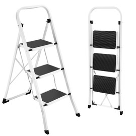 HBTower Step Ladder Folding Step Stool Step Ladder, Step Stool for Adults with Anti-Slip Pedal,330 lbs Capacity Step Stool for Kitchen, Home,White