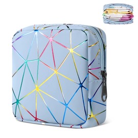 Likesing Sanitary Napkin Storage Bag, Leather Portable Period Bag for Girls Women, Sanitary Napkin Period Pad Pouch Tampon Holder for Purse (Colorful Blue, Small)