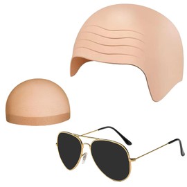 XNBTFK Nude Bald Cap and Sunglasses Set, Adults Mr Worldwide Accessory for Music-Themed Events and Costume Parties, Unisex Celebrity Look