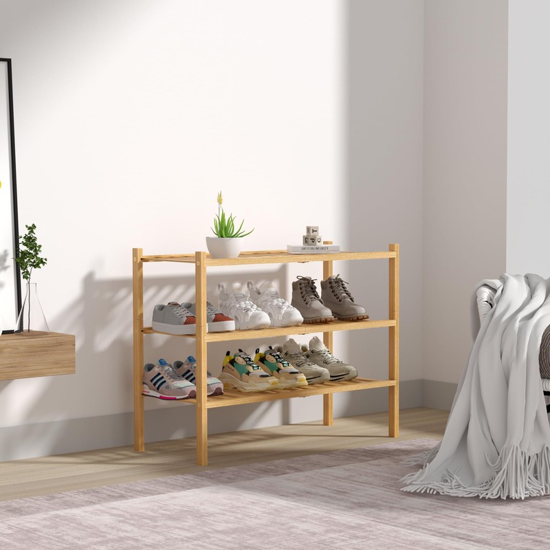 ROMGUAR CRAFT 3 Tier Bamboo Shoe Rack for Closet Free