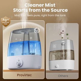 Provirtec 6.5L Stay Clean Tank Humidifier for Large Room, Low Maintenance, Top Fill Design, Ultra Quiet 65H Runtime, Cool Mist Ultrasonic for Bedroom, Home, Plants HC12