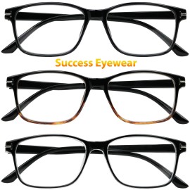 Success Eyewear Reading Glasses 3 Pair Stylish Quality Readers Spring Hinge Glasses for Reading