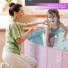 mandla Foldable Kiddie Pool,Hard Plastic Kiddie Pool for Kids,Dog Pool for pet Bathing,Portable PVC Dog tub Outdoor Kids Swimming Pool for Pets Indoor(Pink Foot, 48x12in)