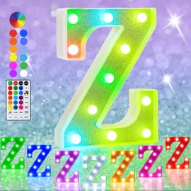 Pooqla Colorful Light Up Letters, Led Marquee Letter Light Sign Battery Powered, 18 Colors Lamp with Remote for Birthday Party Wedding Home Christmas Decoration, Glitter Silver Letter Z