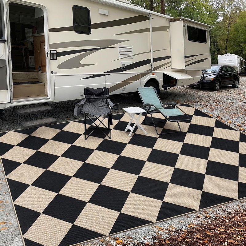 GarveeHome Checkered Easy Jute 3x5 Entryway Rug Machine Washable