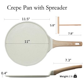 ESLITE LIFE 11 Inch Crepe Pan with Spreader, Nonstick Ceramic Flat Skillet Dosa Tawa Comales Para Tortillas Pancake Pan, PTFE & PFOA Free, White