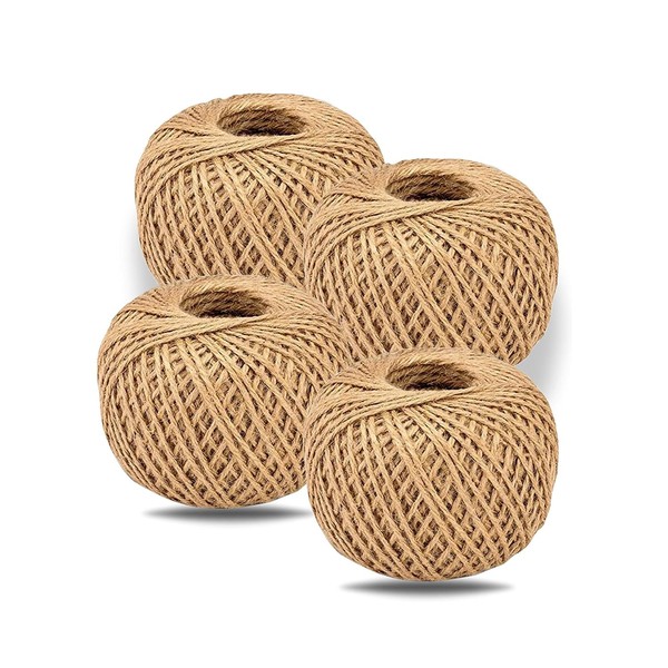 Pack of 4x48M Brown Twine String - (157 Feet) Per Roll - Cotton String Ball for School Art & Craft, Floristry & Kitchen Essentials-Cotton Cord for Culinary Tasks & Gardening Applications || Pack of 4