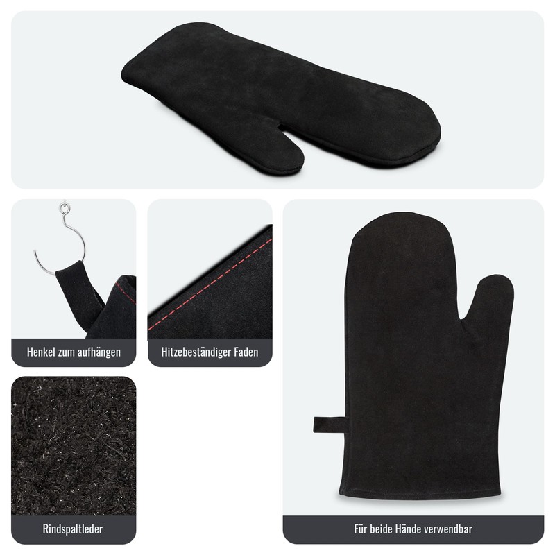 achilles Fireplace Glove with Thermal Insulation, Leather Oven Glove, Barbecue