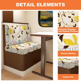 FUANGUI RV Dinette Cushion Covers Stretch Camper Cushion Cover Booth Seats Replacement RV Cushion Covers Washable Sofa Furniture Protector (C21, 1 Bench Cover & 1 Backrest Cover)