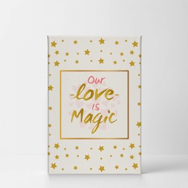 Smile Art Design Our Love is Magic Quote Wall Decor Golden Stars Background Canvas Print Kids Room Decor Wall Art Baby Room Decor Nursery Decor Ready to Hang Made in The USA- 28x19