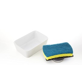 Full Circle Bubble Up Ceramic Soap Dispenser & Scrubber Sponge Set, White