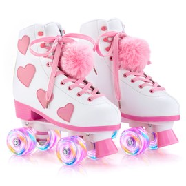Ruthfot Women's and Girl's Classic Roller Skates with Light up Wheels and Love Heart Pattern, High-top PU Leather Rollerskates…