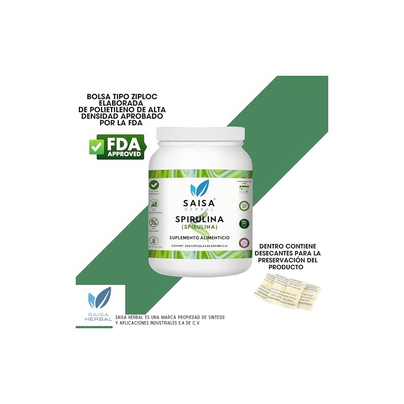 Alga Spirulina 100 Pura Bolsa Con 200 Cápsulas.