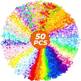 Flores Hawaianas Collar, 50PCS Faldas Hawaianas Guirnalda, colorful Collar de Flores Leis, Luau Hawaiano Decoraciones de Fiesta en la Playa, Hawaiian Leis Suministros de Recuerdo