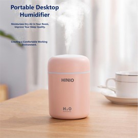 Hinio Portable Mini Humidifier, 300ml Small Cool Mist Humidifier with Colorful LED Night Light, USB Personal Desktop for Car Office Home Travel, Auto Shut-Off, 2 Modes, Super Quiet(pink)