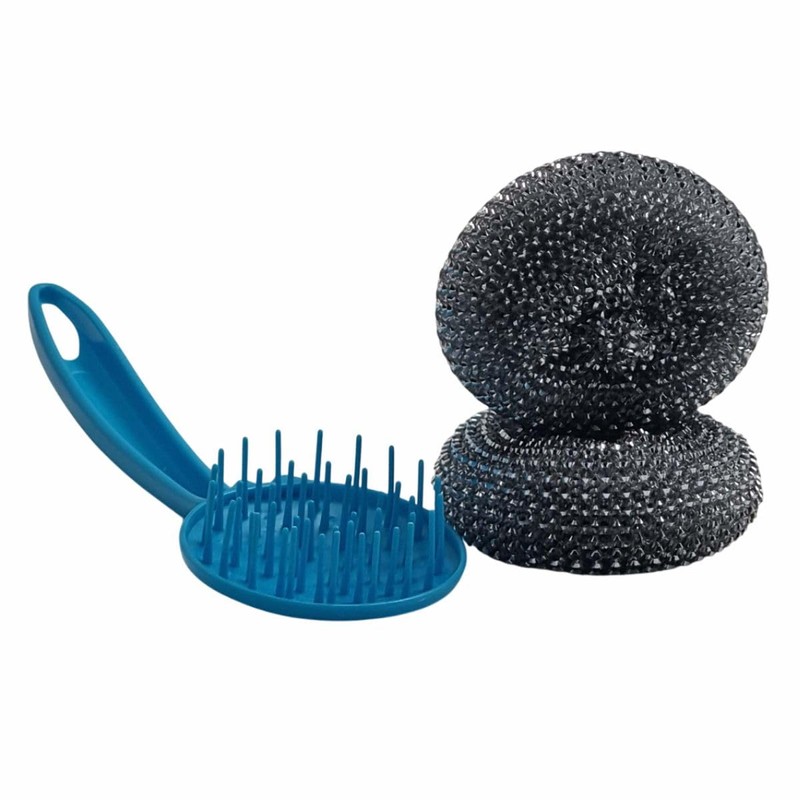 Non-Scratch Plastic Scourer with Handle & Refill – Dish Scrubber