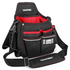 HAUTMEC Electrician Tool Pouch with Kickstand, 14 Pockets, Adjustable Shoulder Strap, Belt Loop, Tape Clip & T-Chain Holder, Heavy-Duty Water-Resistant Tool Bag for Jobsite & DIY, HT0399