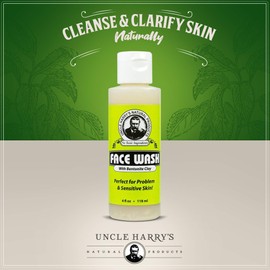 Uncle Harry's Acne Face Wash with Bentonite Clay & Tea Tree Oil | pH-Balanced & Soap-Free Pore Cleanser | Gentle Facial Cleanser for Oily Skin, Sensitive Skin, and Combination Skin (4 oz)