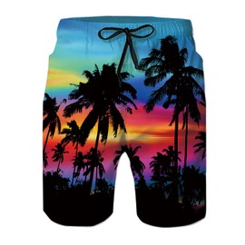 uideazone Mens Hawaiian Swim Trunks Palm Tree Holiday Swimwear Bathing Suit for Summer Beach