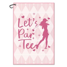WUUCKOO Let's Par Tee Printed Pink Golf Towel, Funny Golf Bag Towels for Women with Clip, Golf Accessories for Women, Ladies Golf, Golf Gifts for Golfer Golf Lover Golf Club, Woman Golf Towel