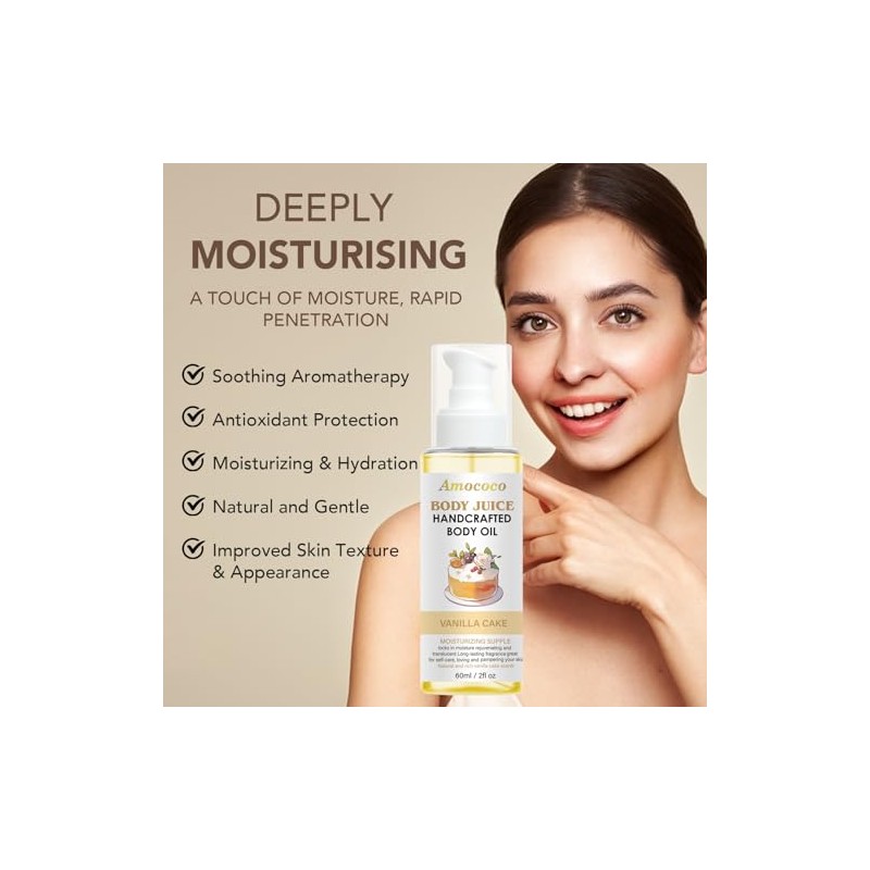 Aceite corporal Vanilla Cake, hidratante para piel seca con aceites