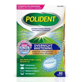 Polident Overnight Whitening Antibacterial Dental Appliance Cleanser Tablets NEW