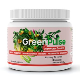 GreenPulse Performance Harmony Greens | Jugo Verde en Polvo sin azícar, con Colágeno, Ácido Hialurónico y Biotina | Antioxidantes | Probióticos | Sabor Limón y Té Verde | 30 Porciones