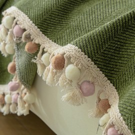 HANDONTIME Green Sofa Cover Vintage Couch Cover for Dogs 91" X134" Couch Cushion Covers with Tassel Herringbone Sofa Cover Boho Sofa Covers for 3 Cushion Couch Chenille Soft Loveseat Sofa Covers