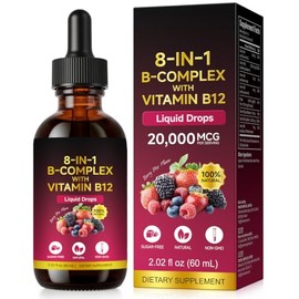 Vitamin B Complex Liquid Drops 60ml, Vitamin B12 Drops, with Methyl B12, Biotin & Folic Acid, Contributes to Normal Energy-Yielding Metabolism, Daily Wellness Supplement