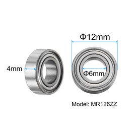 sourcing map 10pcs MR126ZZ Deep Groove Ball Bearings 6x12x4mm Chrome Steel Miniature Bearing Double Shielded Precision Bearings, P6 (ABEC 3)