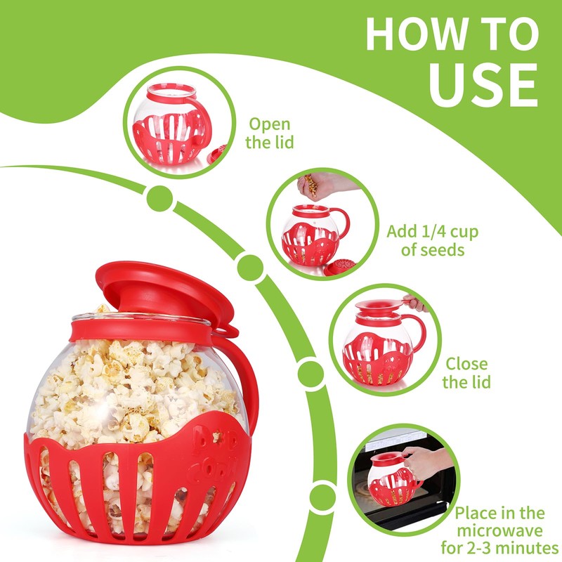 MMUGOOLER Glass Microwave Popcorn Popper, 2.25QT Original Popcorn Jar with