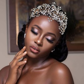 Mpoikba Rhinestone Bride Headband, Elegant Wedding Hair Pieces for Brides, Bridal Hair Accessories(Gold)