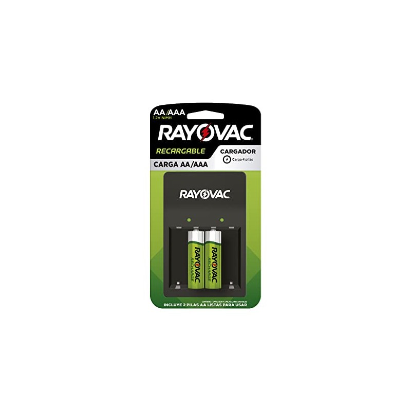 Rayovac, Cargador para Pilas Recargables AA/AAA, Negro/Verde