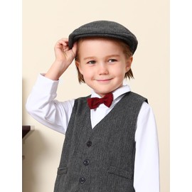 A&J DESIGN Newsboy Hats for Boys Infant Flat Scally Irish Cap with Bow Tie Set Black and Red 3-6 Months