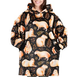 Huglanket Capybara Gifts for Women Men Capybara Lovers, One Size Wearable Blanket Hoodie, Super Soft Warm Cozy with 2 Pockets for Christmas, Birthday - Black Full Print