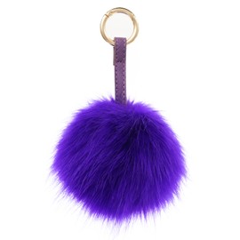 S.ROMZA Pom Pom Keychain Artificial Faux Fur Ball Keychains Fluffy Keychain Plush Keychain Pom Pom Bag Charm for Hand Bag Backpack Wallet Pendant Women's Keychain Decoration (Deep Purple)