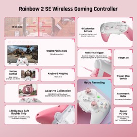 PC Controller, BIGBIG WON Rainbow 2 SE Wireless Controller Motion Control, Hall Effect Trigger, 12-bit ADC, Joystick 3 Set, 4-Way Cross Key, 8-Way Cross Key PC APP, Controller for