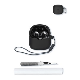 Case for JBL Tune Flex - True Wireless Noise Cancelling Earbuds,Soft Protective,BOVUGAC Silicone Case Cover with Keychain & Cleaning Kit & Lanyard for JBL Tune Flex Earbuds-Black