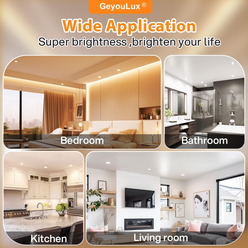 GeyouLux IP44 LED Downlights Dimmable 3000K Warm 4000K Neutral 6500K