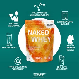 TNT True Nutrition Technology TNT Naked Whey (Kokos) + Laktase • 1kg Whey Protein Konzentrat • Eiweißpulver mit toller Löslichkeit & Geschmack • Proteinpulver