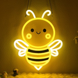 Bee Neon Signs for Wall Decor, Neon Lights for Bedroom Living Room Office Patio Garden Stores, 5V USB Power with Hanging Chain Hooks